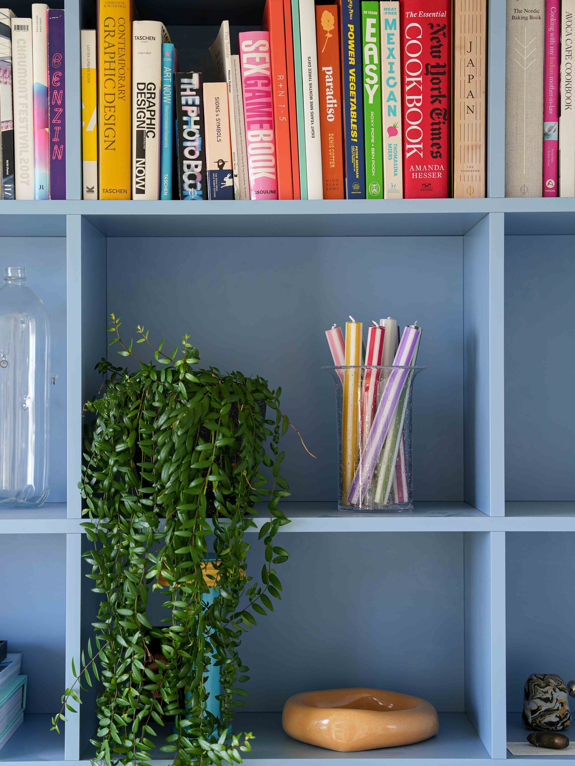 Stripe Dinner Candles - Mustard / White