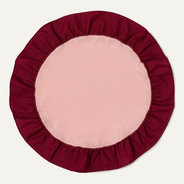 Round Ruffle Placemats Set (2), Cherry/Pink-