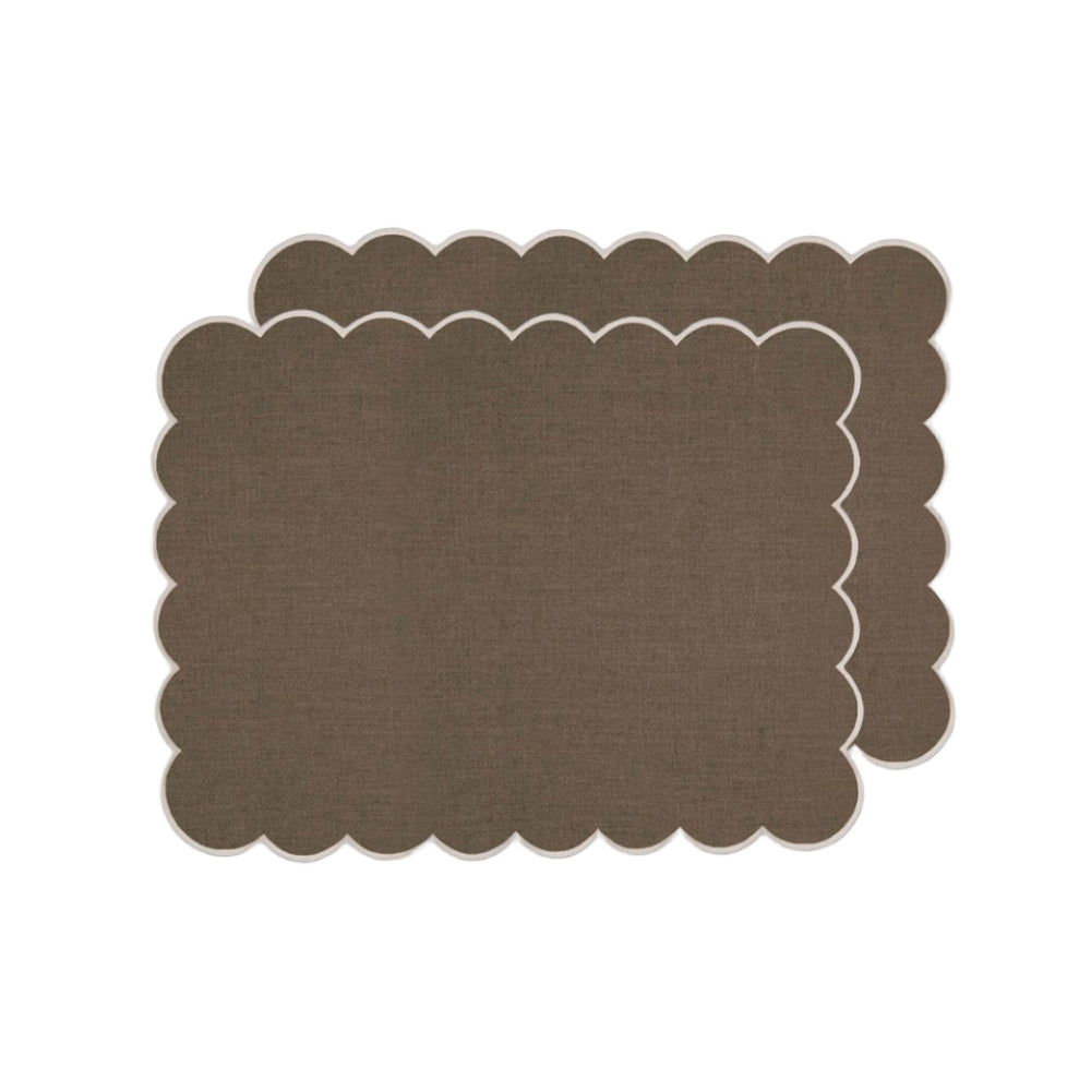 Zero-Waste Scalloped Linen Placemats Mocha - Set of 2