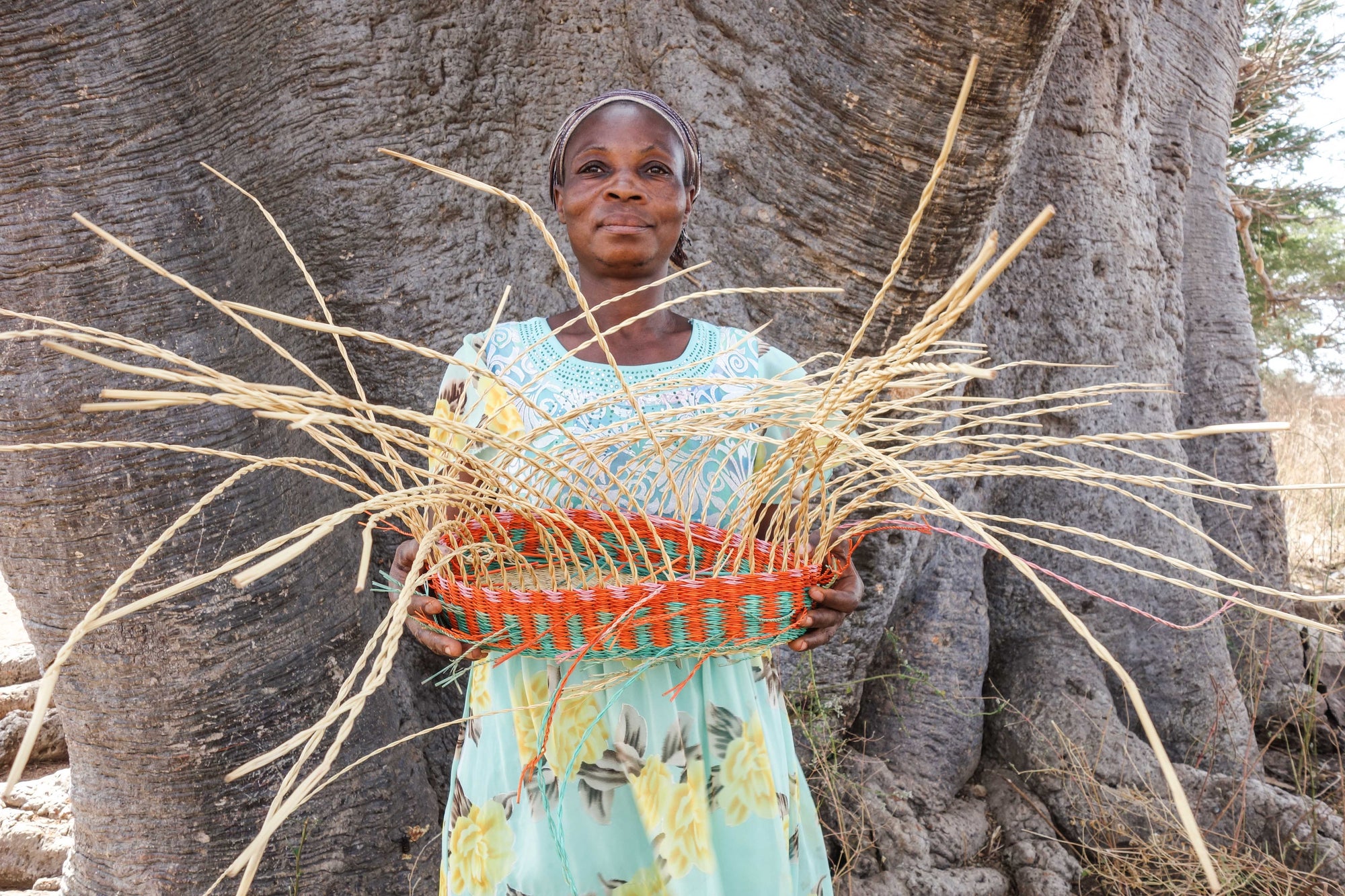 KUNLE: Small Blue, Purple & Green Floor Storage Basket With Handles