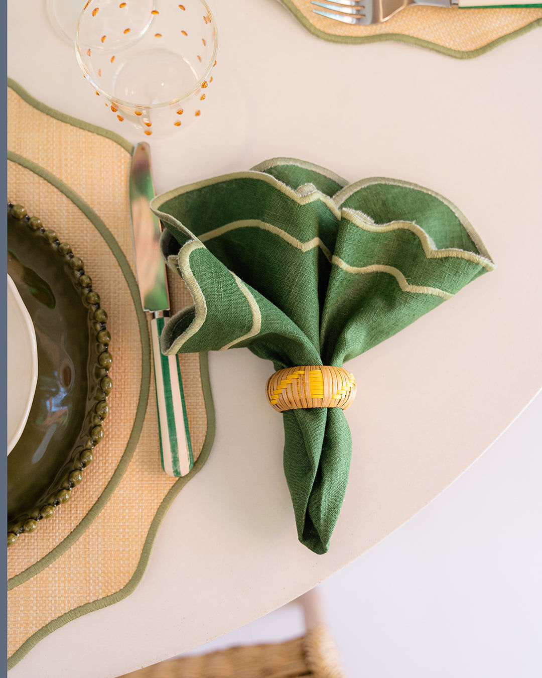 Raffia Placemat with Green Border
