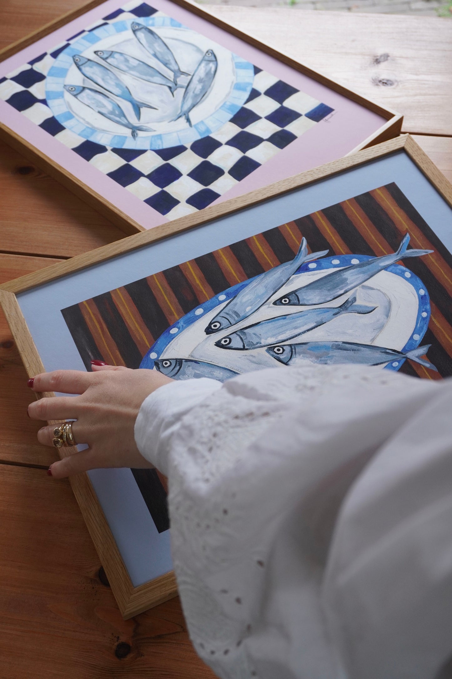 Sardines on Checkerboard Print