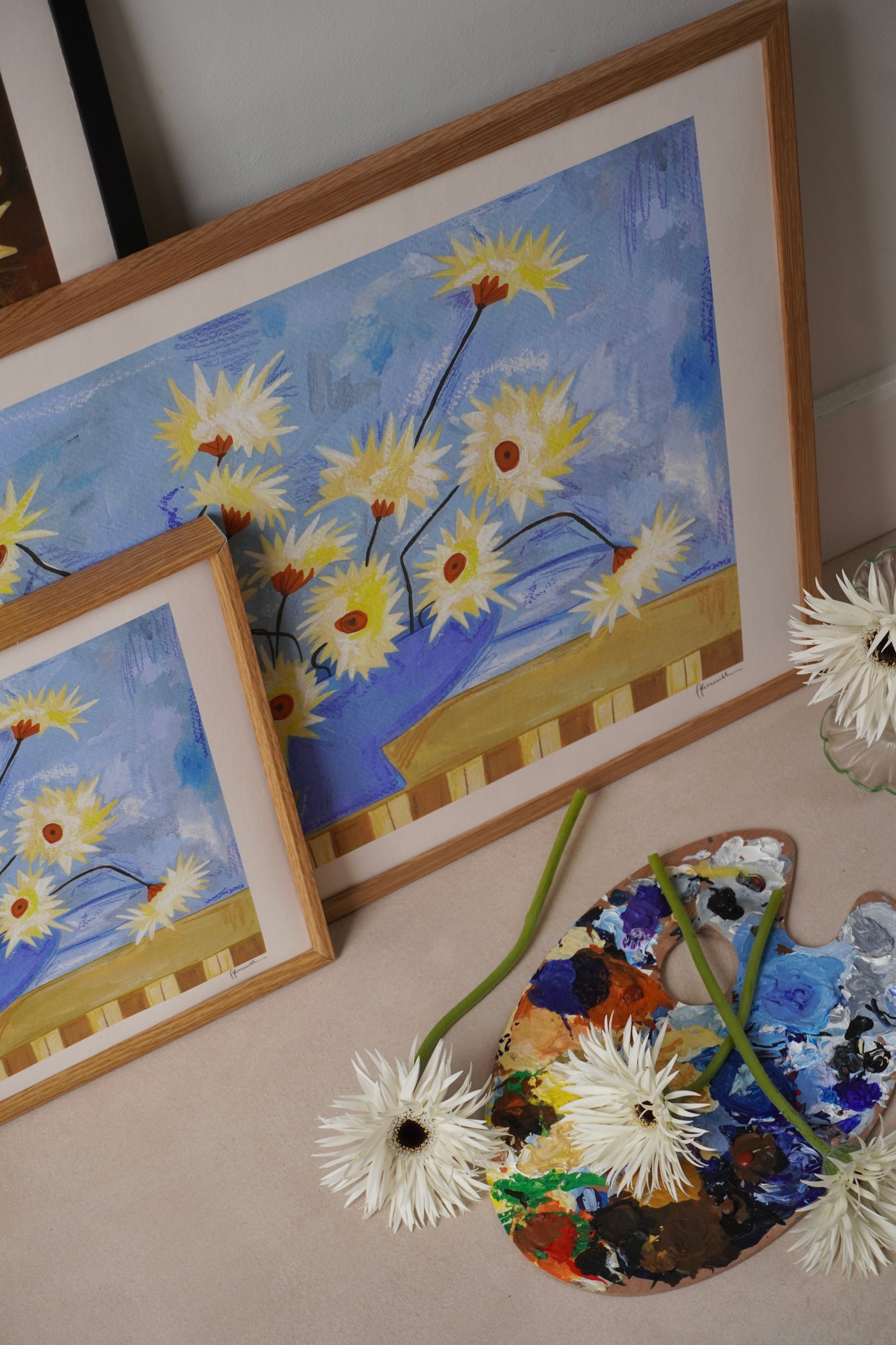 Spiky Gerberas in Blue Vase Print