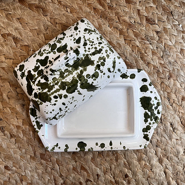 Large Butter Dish – Green Dots