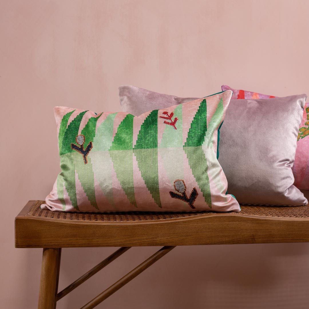 Jowi Cushion - Greens & Flushed Pink