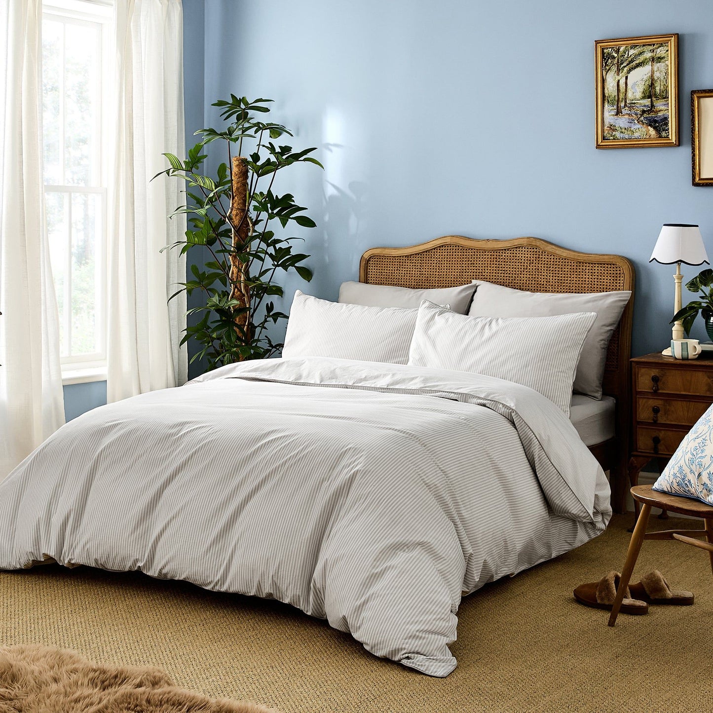 Luxury Organic Cotton Dove Grey Striped Duvet Cover