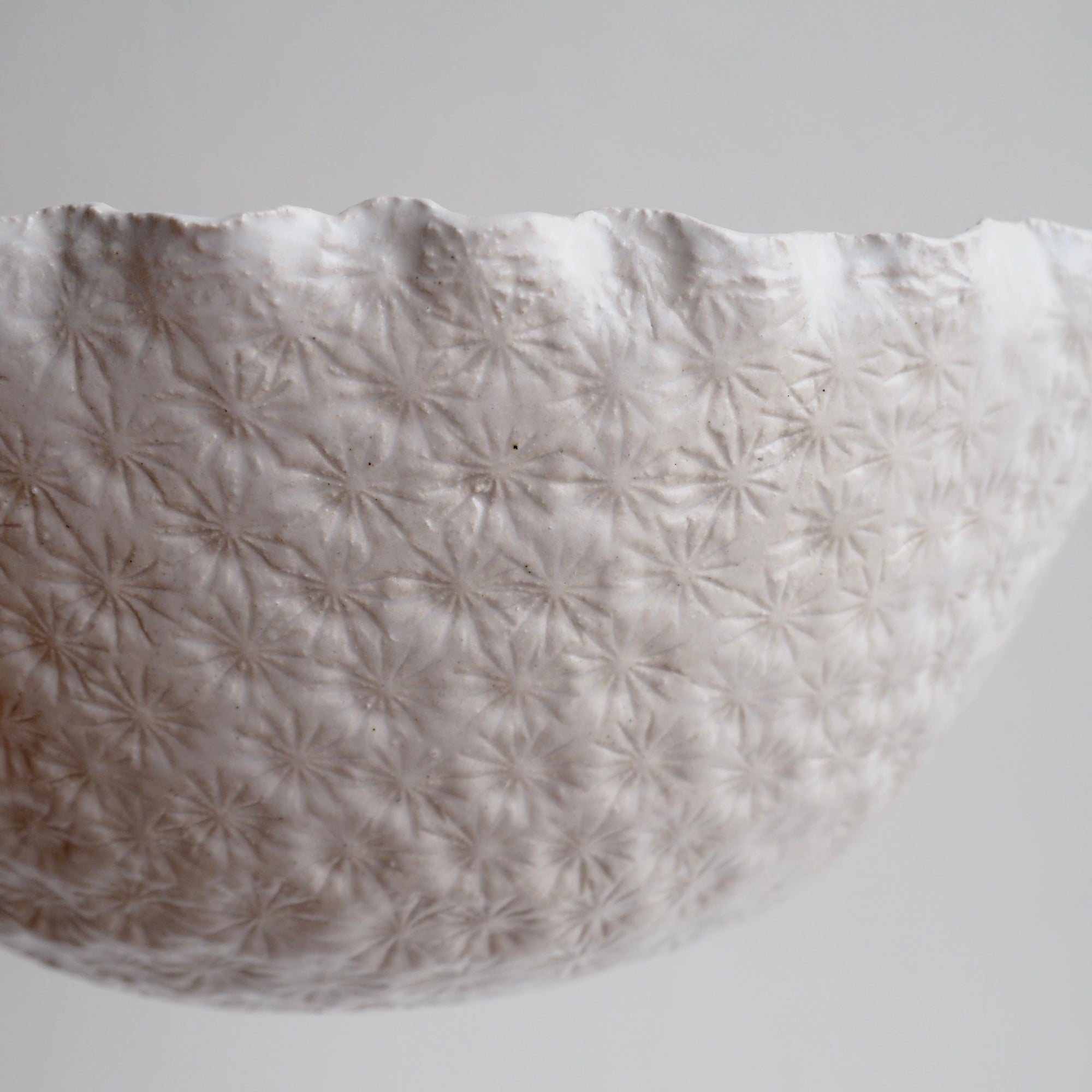 Handmade Blue & White Textural Ceramic Fruit Bowl with orange & pink polka dots