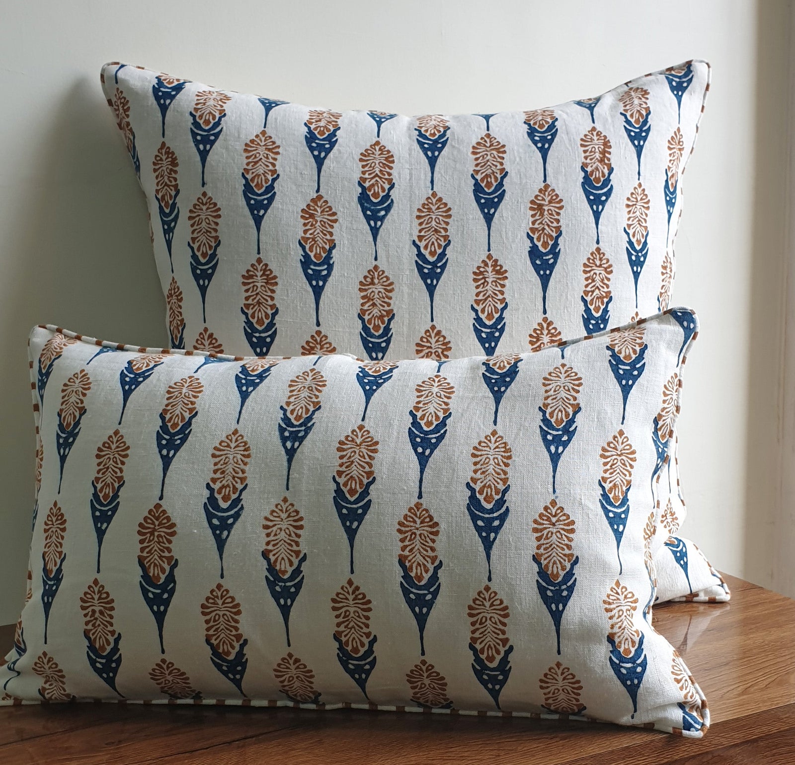 Bahaar Lumbar Throw Pillow Cover - Mustard & Blue