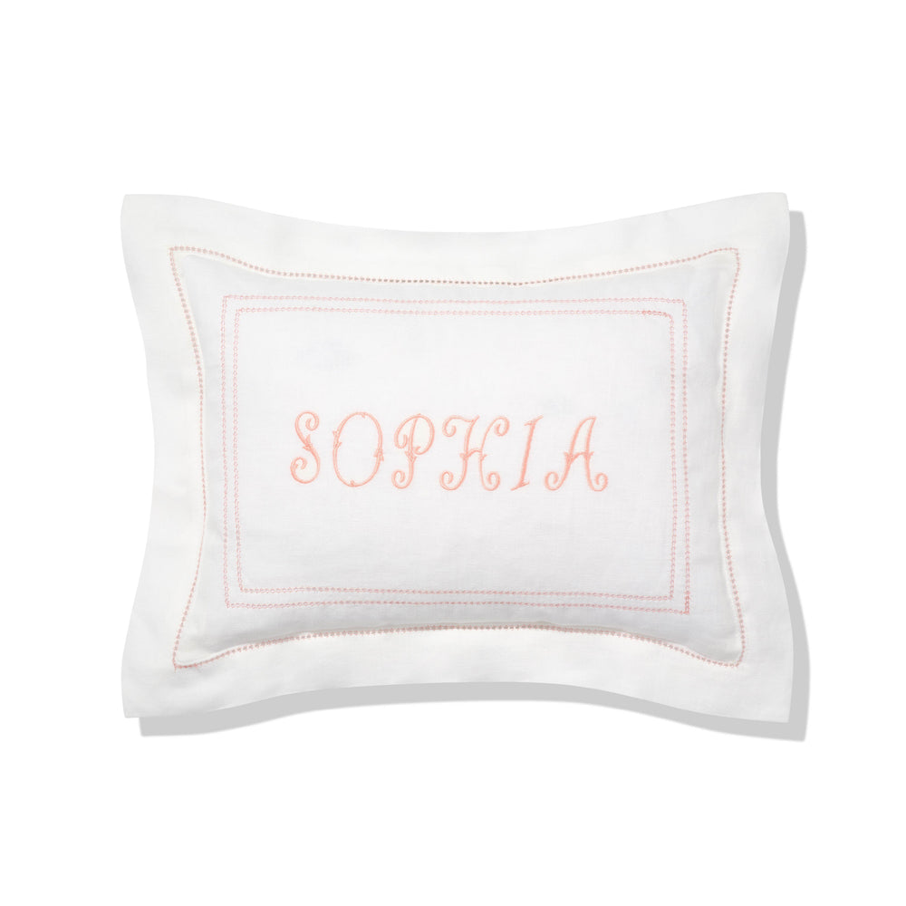 Personalised Boudoir Pillow with Hemstitch in Coral