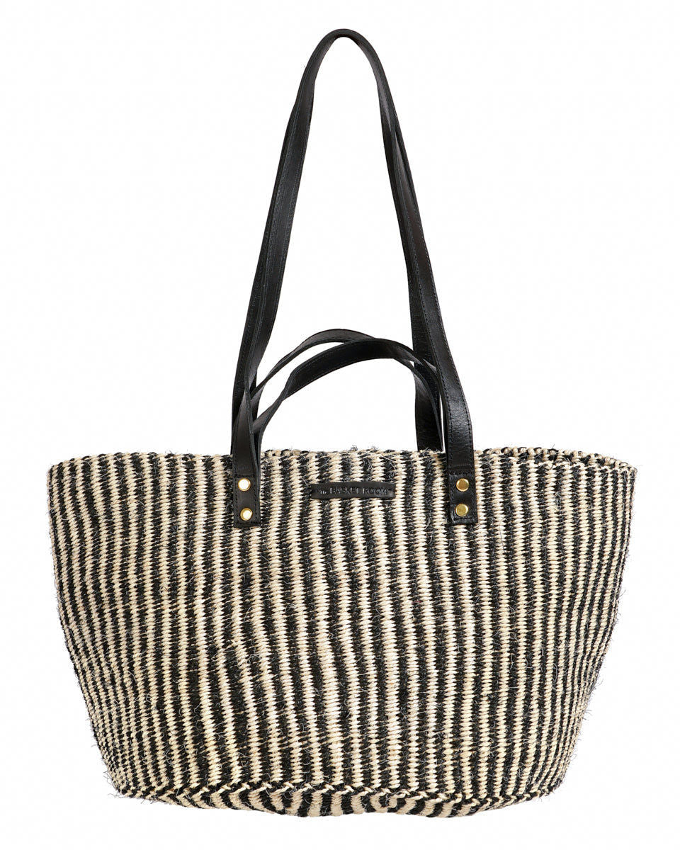 SALAMU: Black and Natural Pinstripe Sisal Shopper