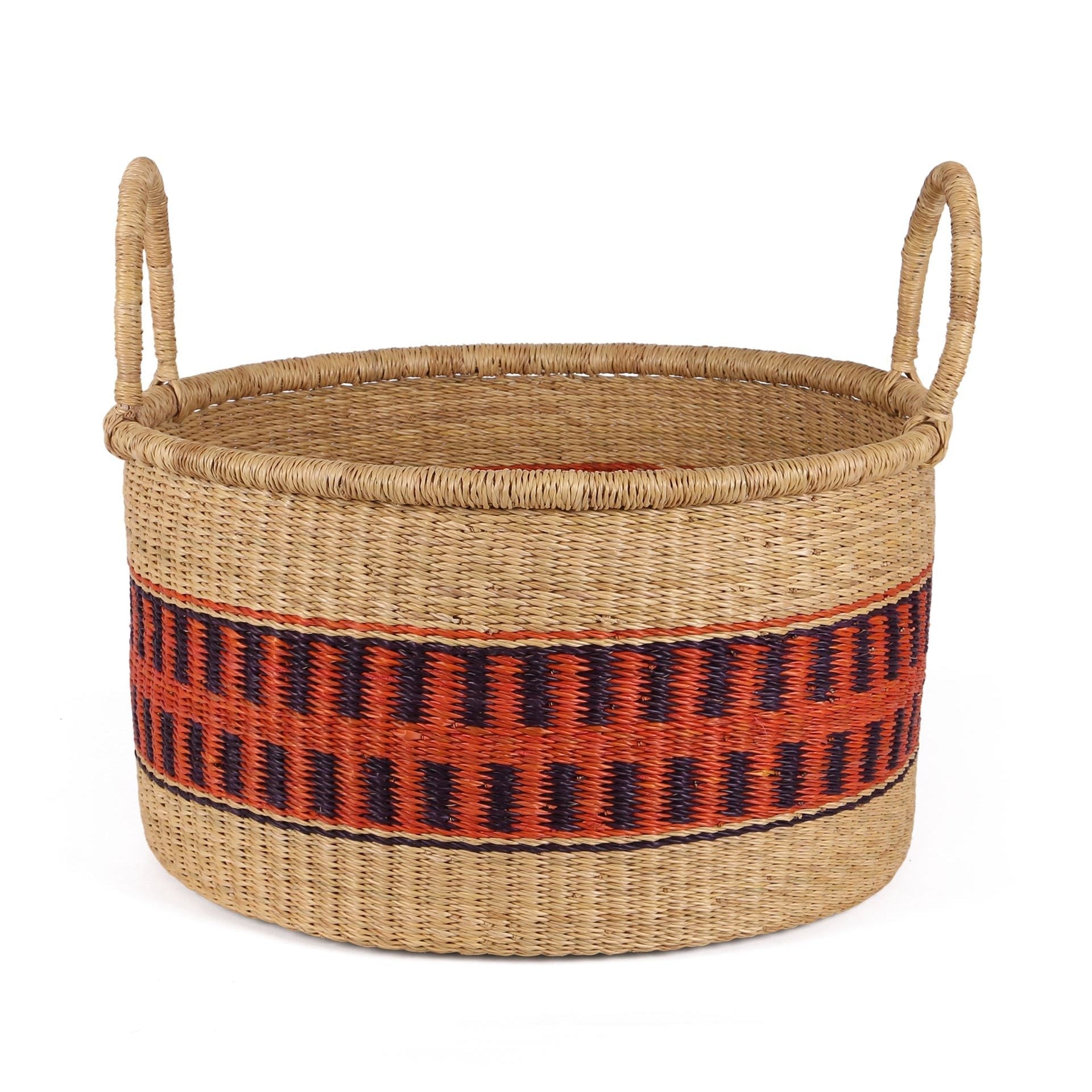 ADDAE: Medium Orange and Black Floor Storage Basket with Handles