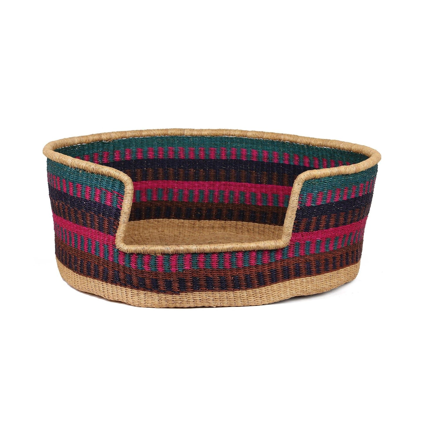 ODWAN: Aqua, Pink and Brown Dog Basket - Large