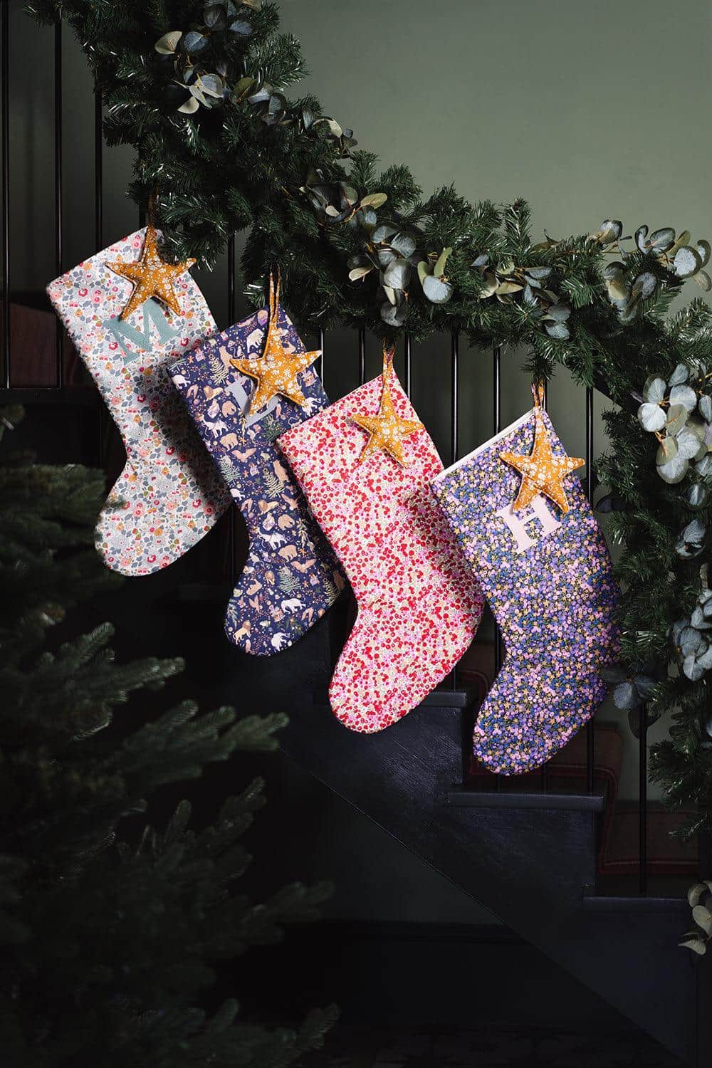 Christmas Stocking made with Liberty Fabric BETSY GREY
