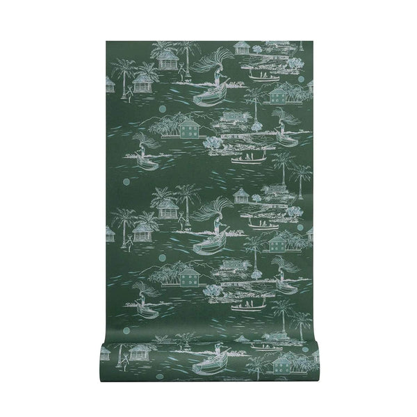 Banana Island Palm Green Wallpaper