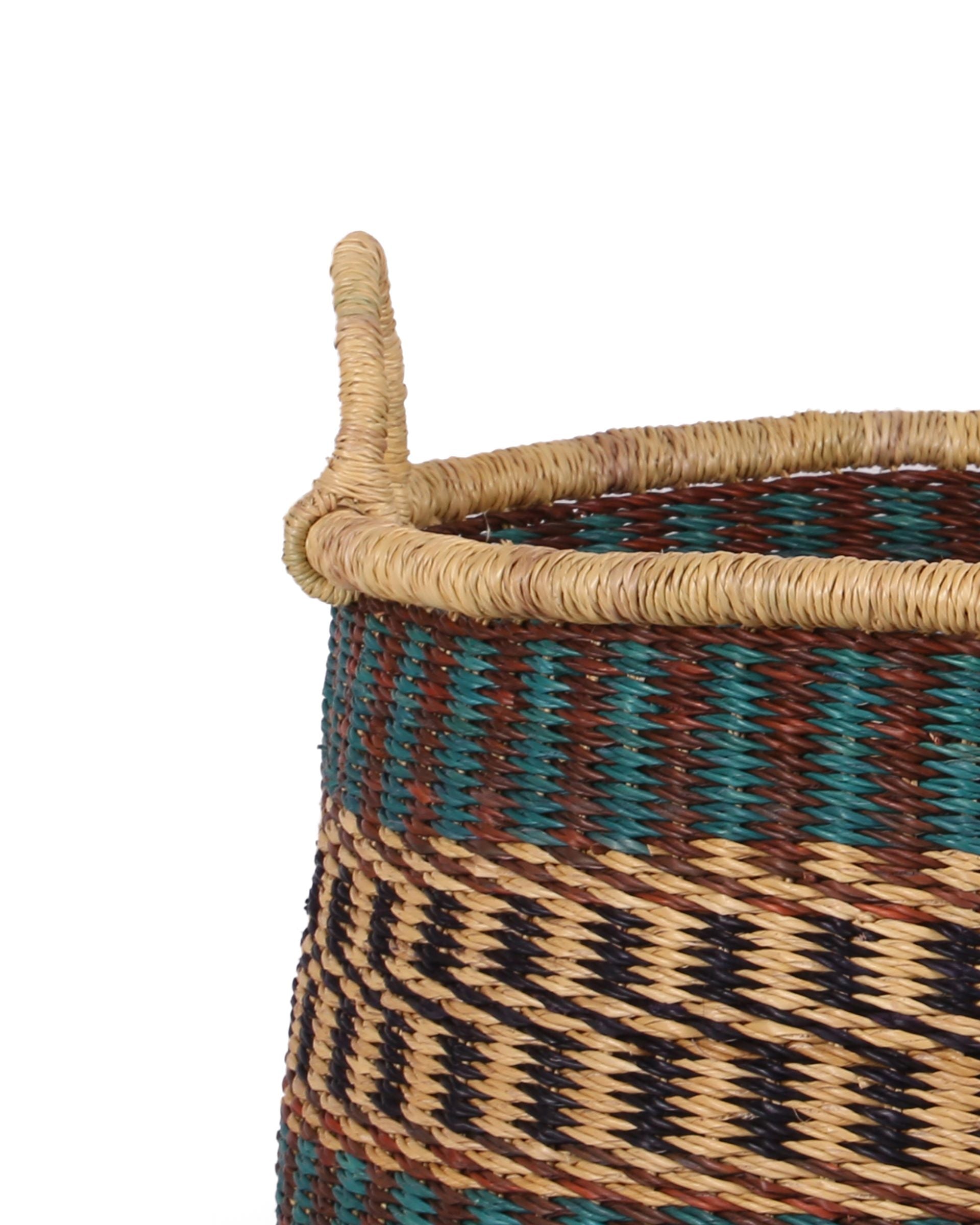 LARIBA: Medium Teal, Brown and Black Floor Storage Basket with Handles