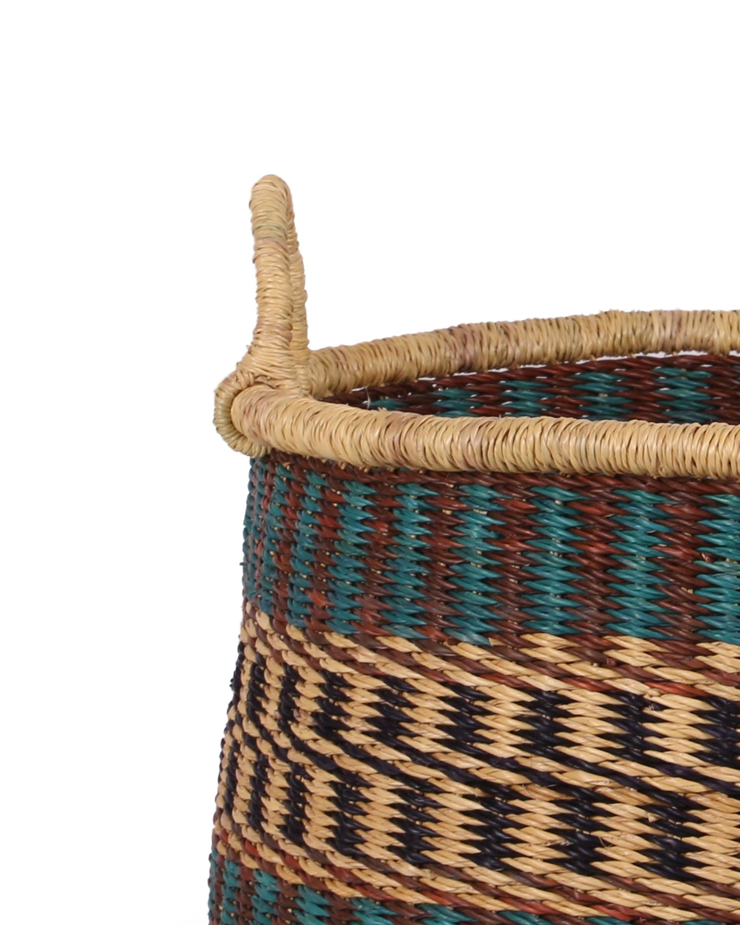 LARIBA: Medium Teal, Brown and Black Floor Storage Basket with Handles