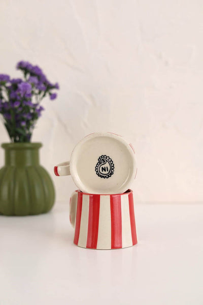 Ceramic Red Stripe Coffee Cup - 220ml (SET OF 4)