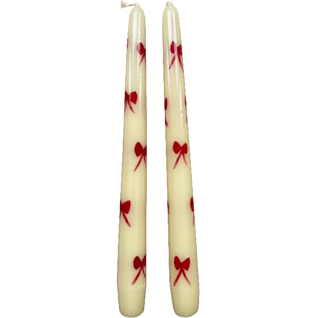 Set of 2 Christmas Bow Taper Candles