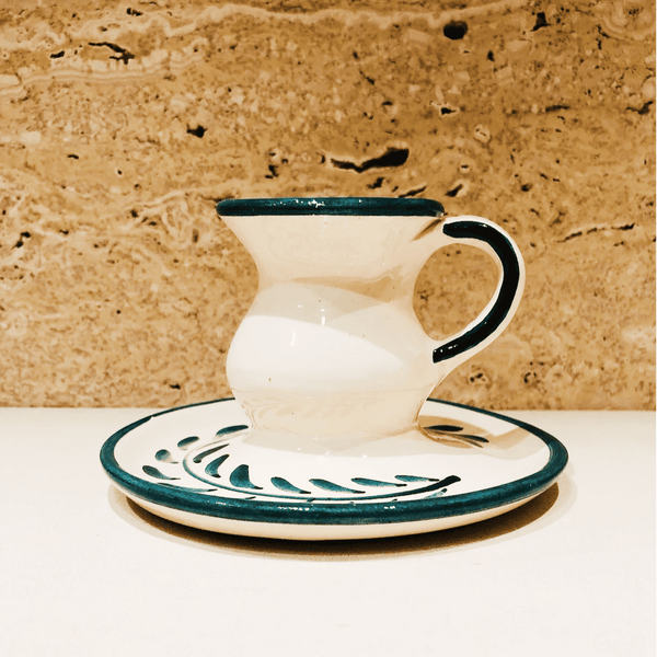 Anthologist Ceramic Candlestick With Handle White Clay + Petroleum Blue