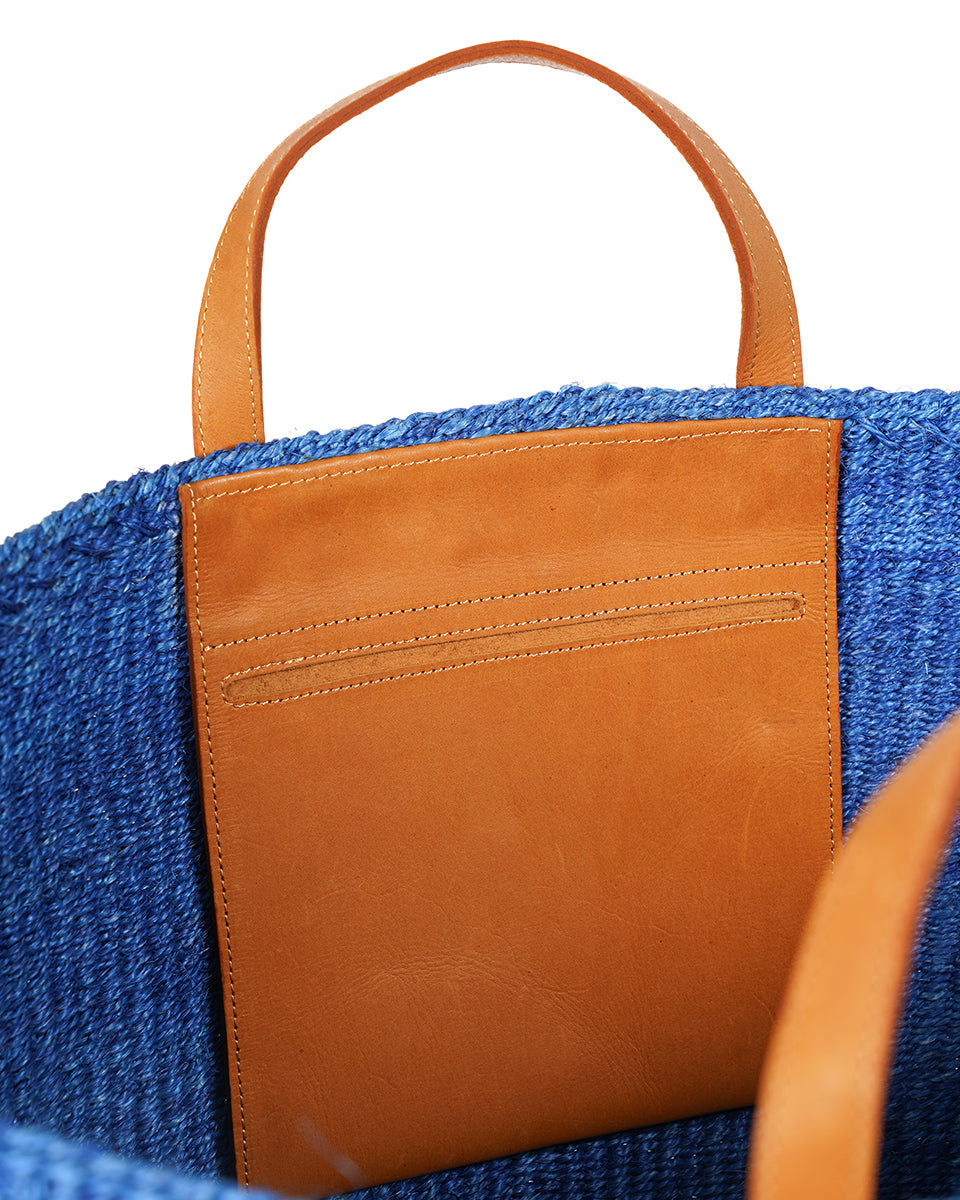 BANDARI: True Blue & Tan Leather Sisal Shopper