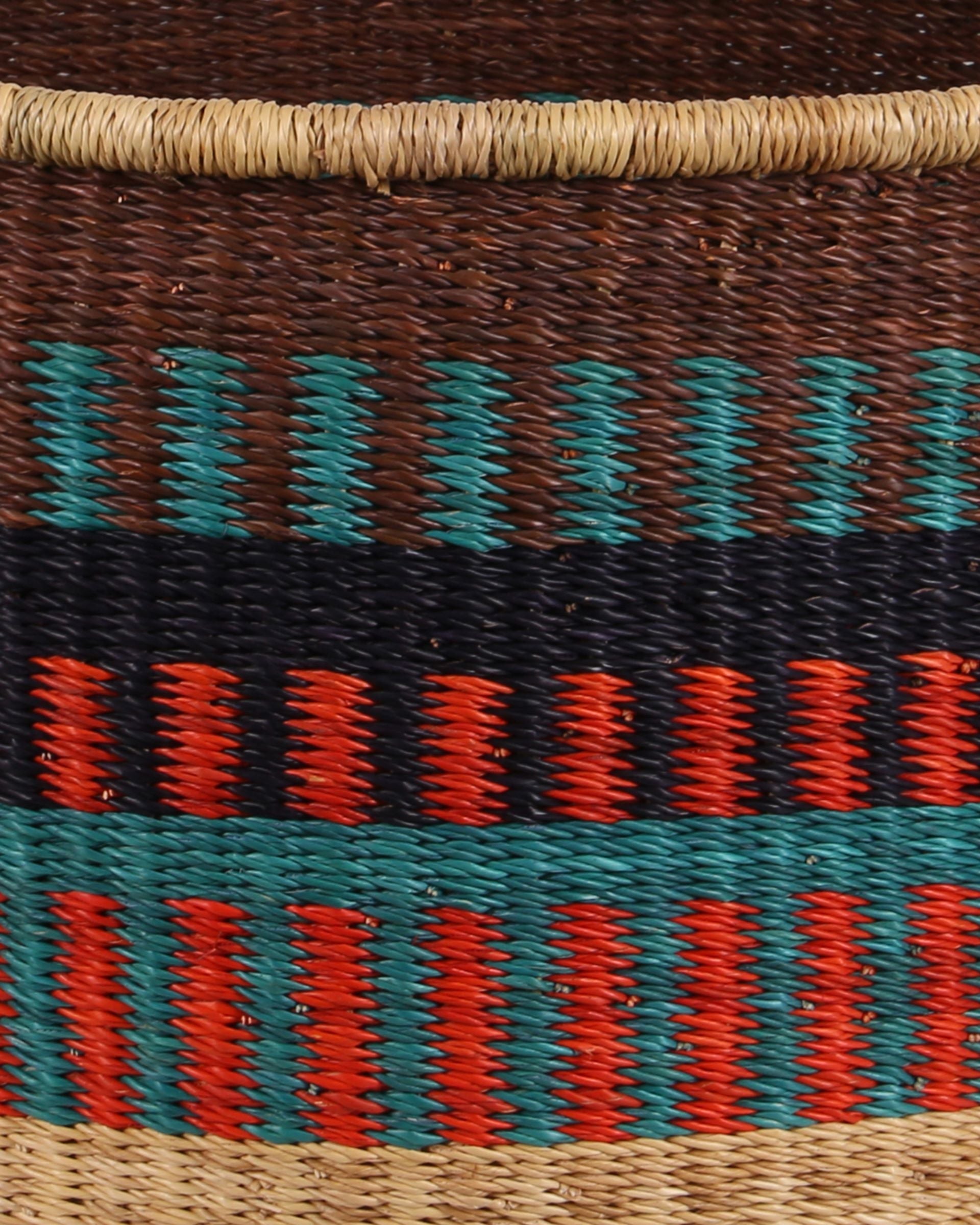 KWESI: Large Orange, Teal and Brown Floor Storage Basket with Handles