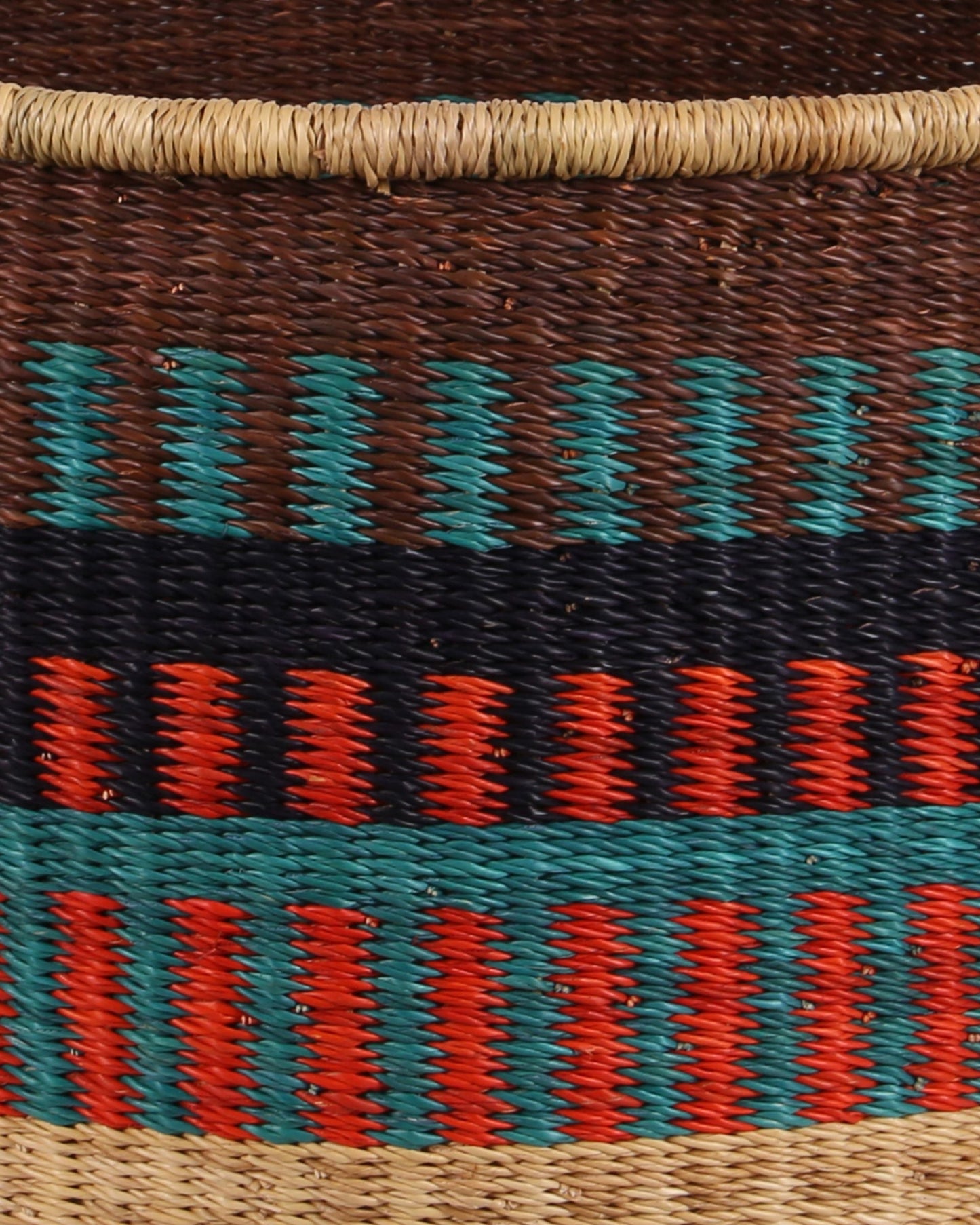 KWESI: Large Orange, Teal and Brown Floor Storage Basket with Handles