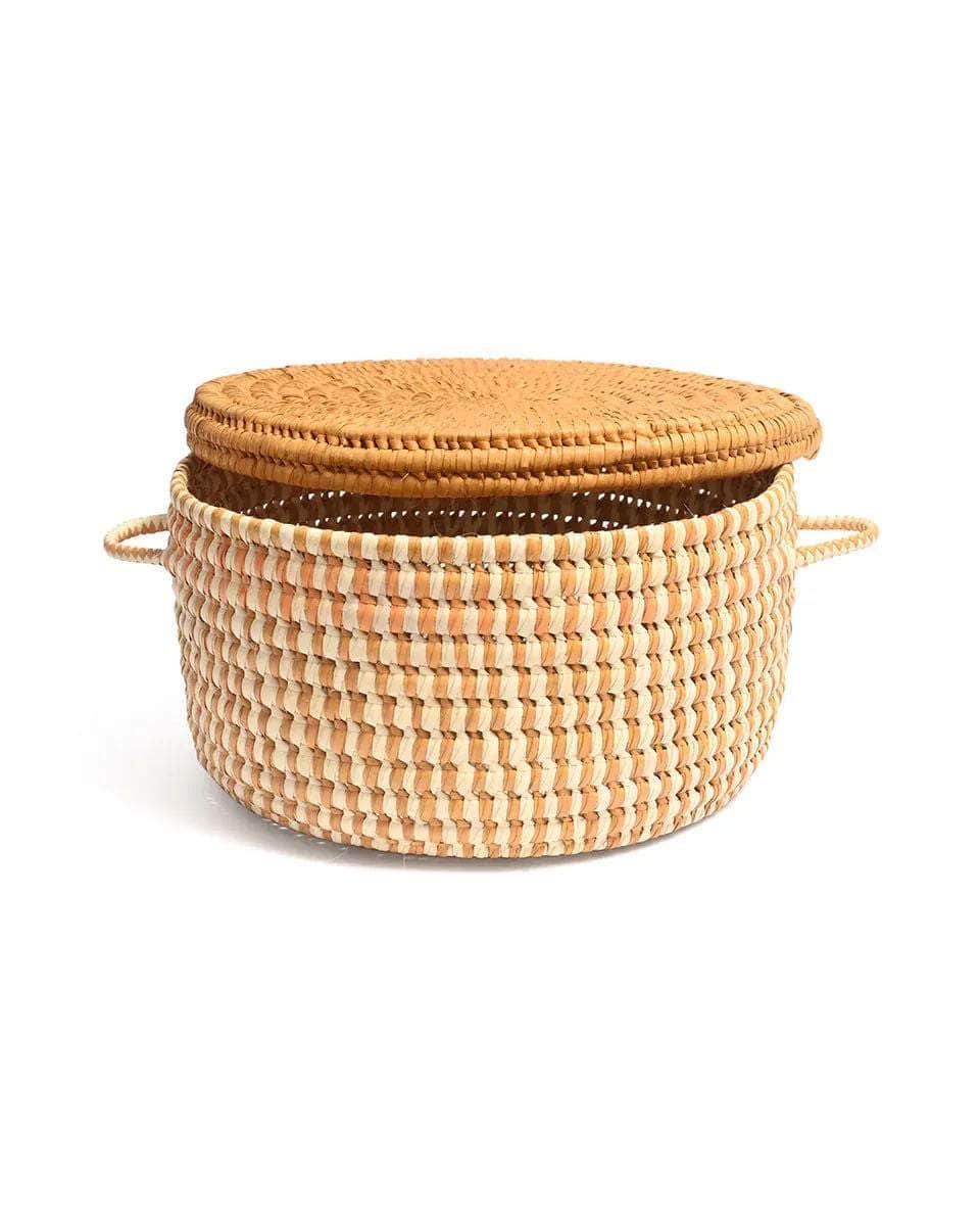 BAKULI: Orange Checked Lidded Storage Basket