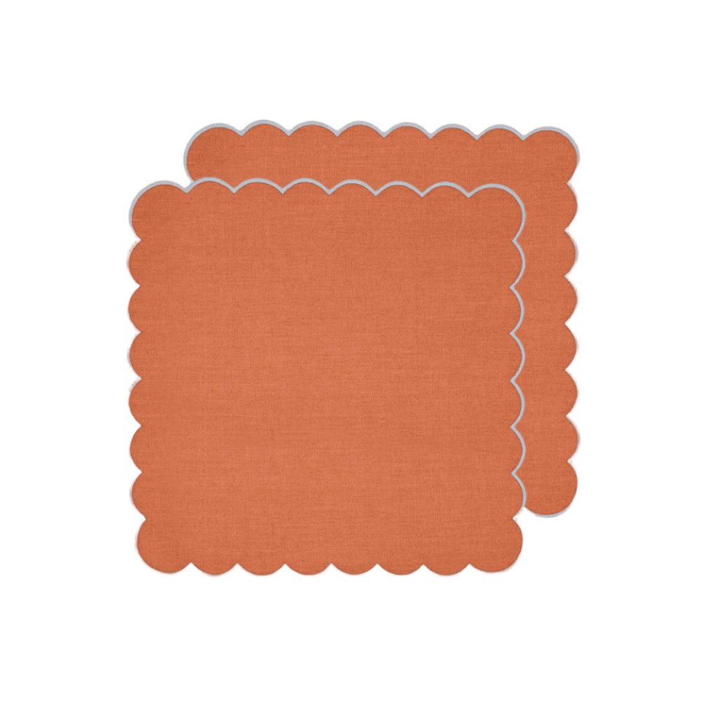 Zero-Waste Scalloped Linen Napkins tangerine - Set of 2