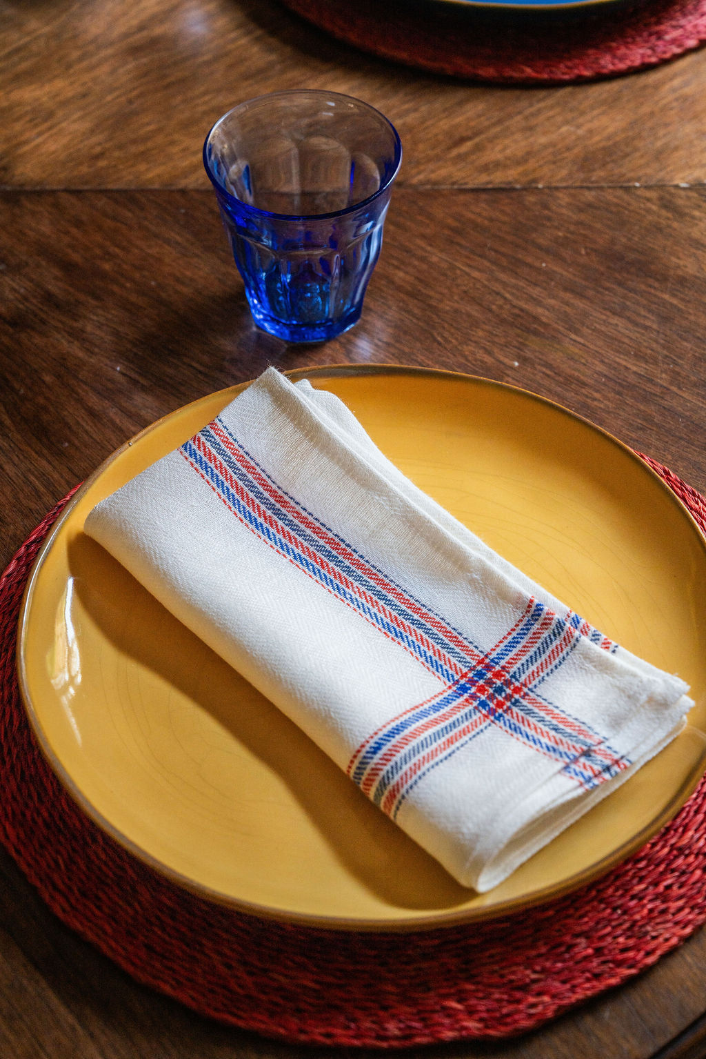 Set of 6 Personalised French Red & Blue Border Napkins