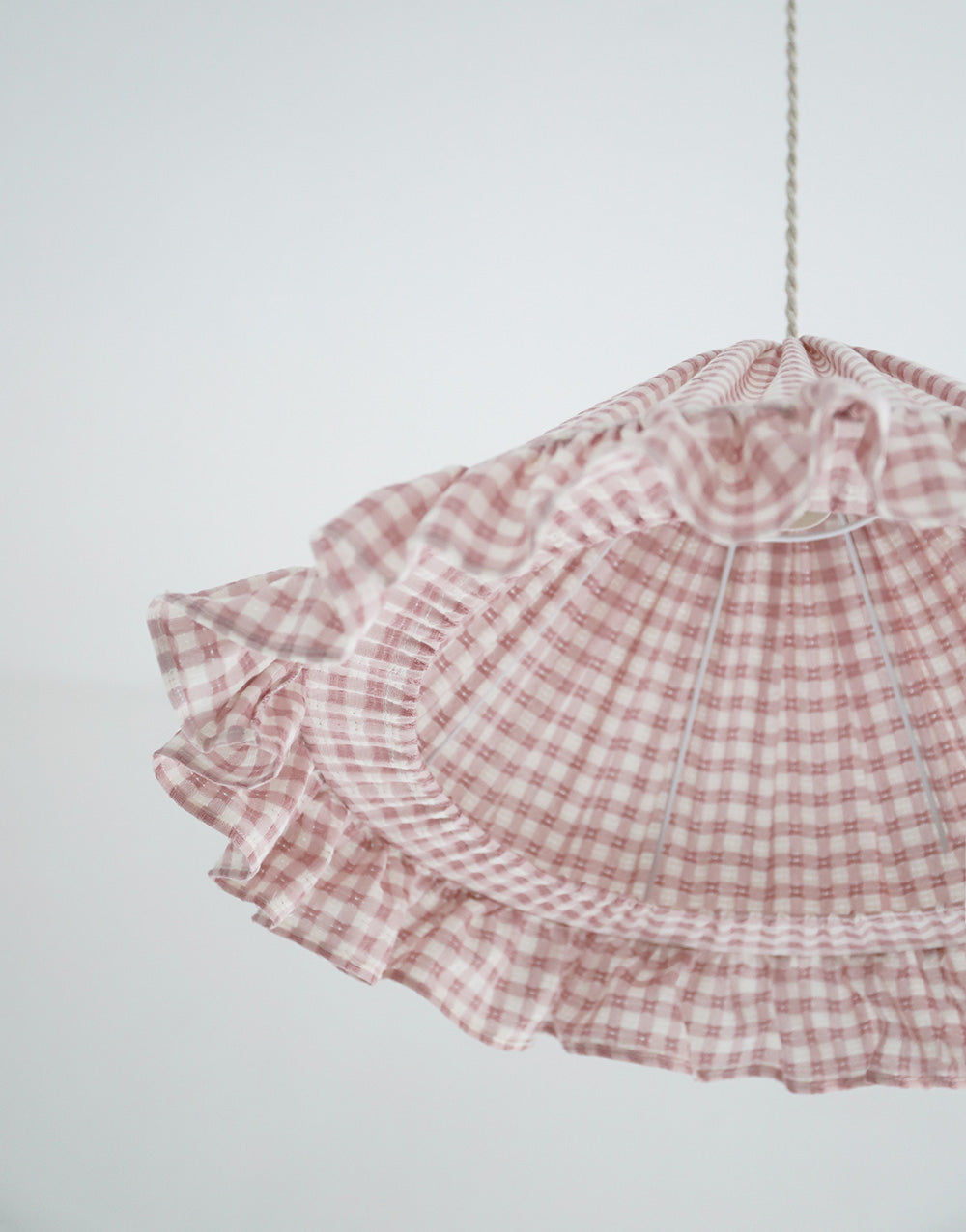 Conical Pendant Light With Ruffle Emilia “Petits Carreaux Rose”