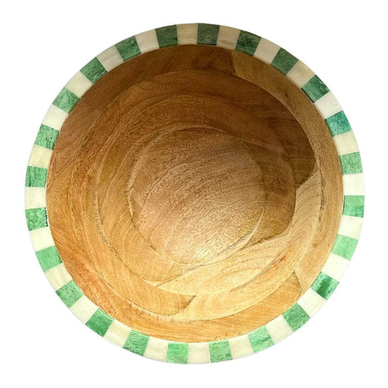 Large Bone Inlay Bowl - Green & White - Striped