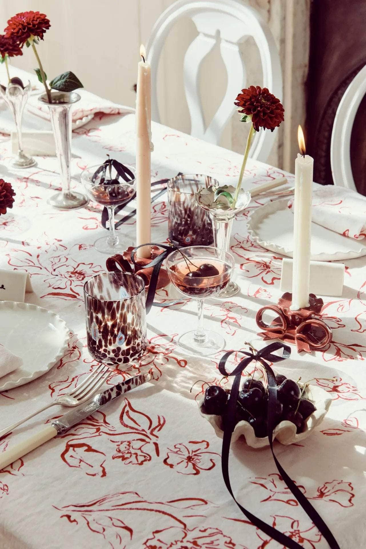 Wild Bloom Cherry Linen Tablecloth