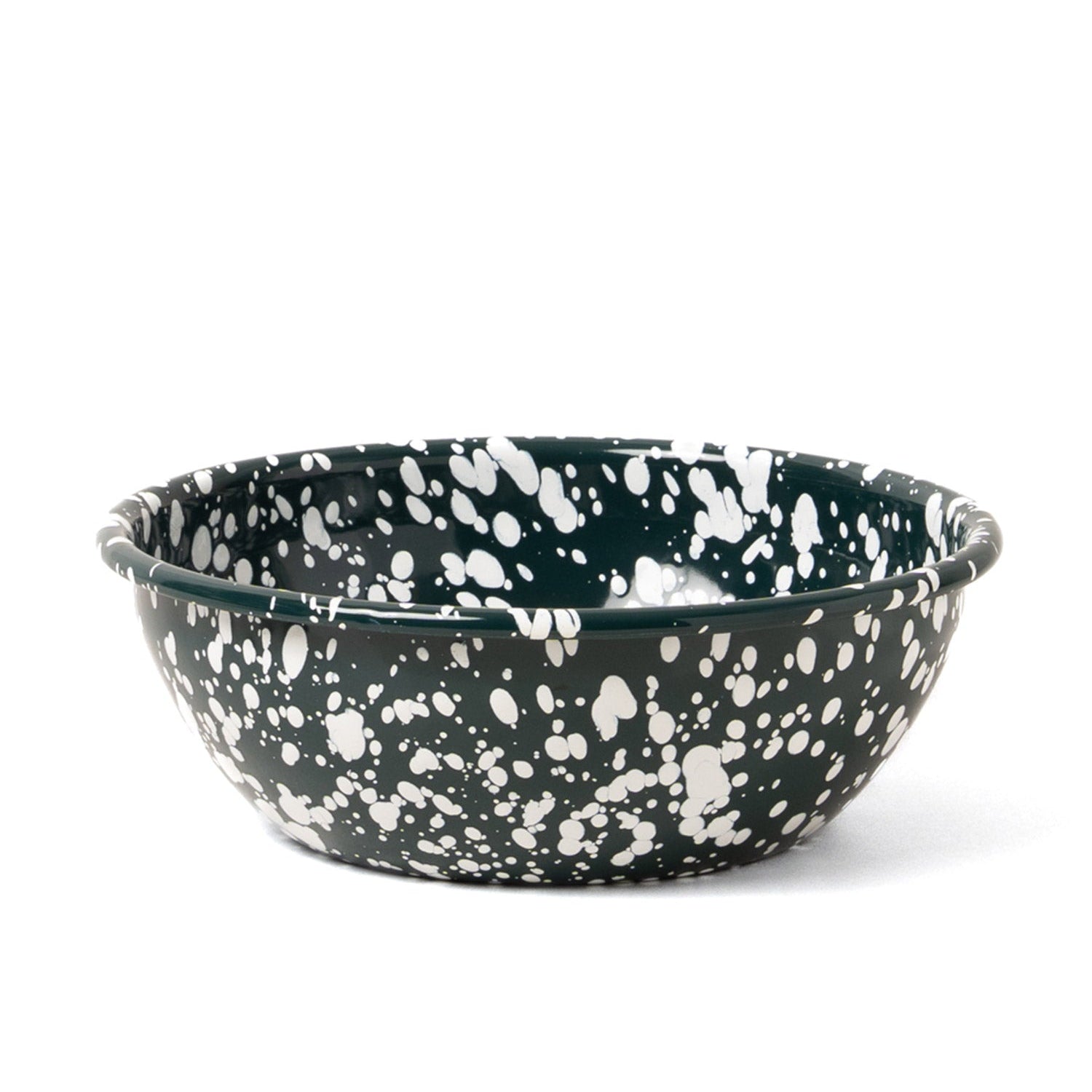 Splatter Enamel Salad Bowl - Dark Green / White