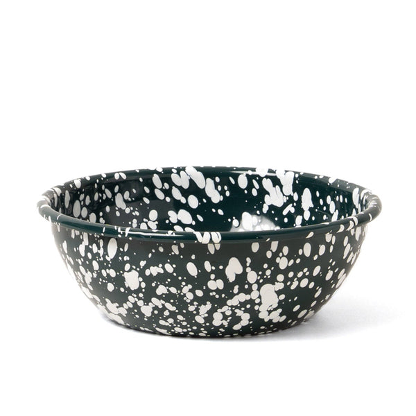 Splatter Enamel Salad Bowl - Dark Green / White