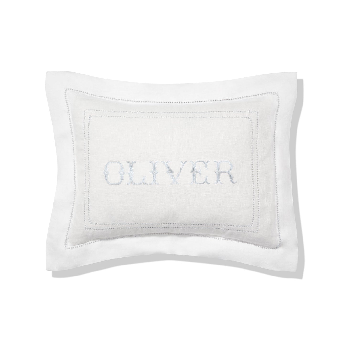 Personalised Boudoir Pillow with Hemstitch in Chambray Blue