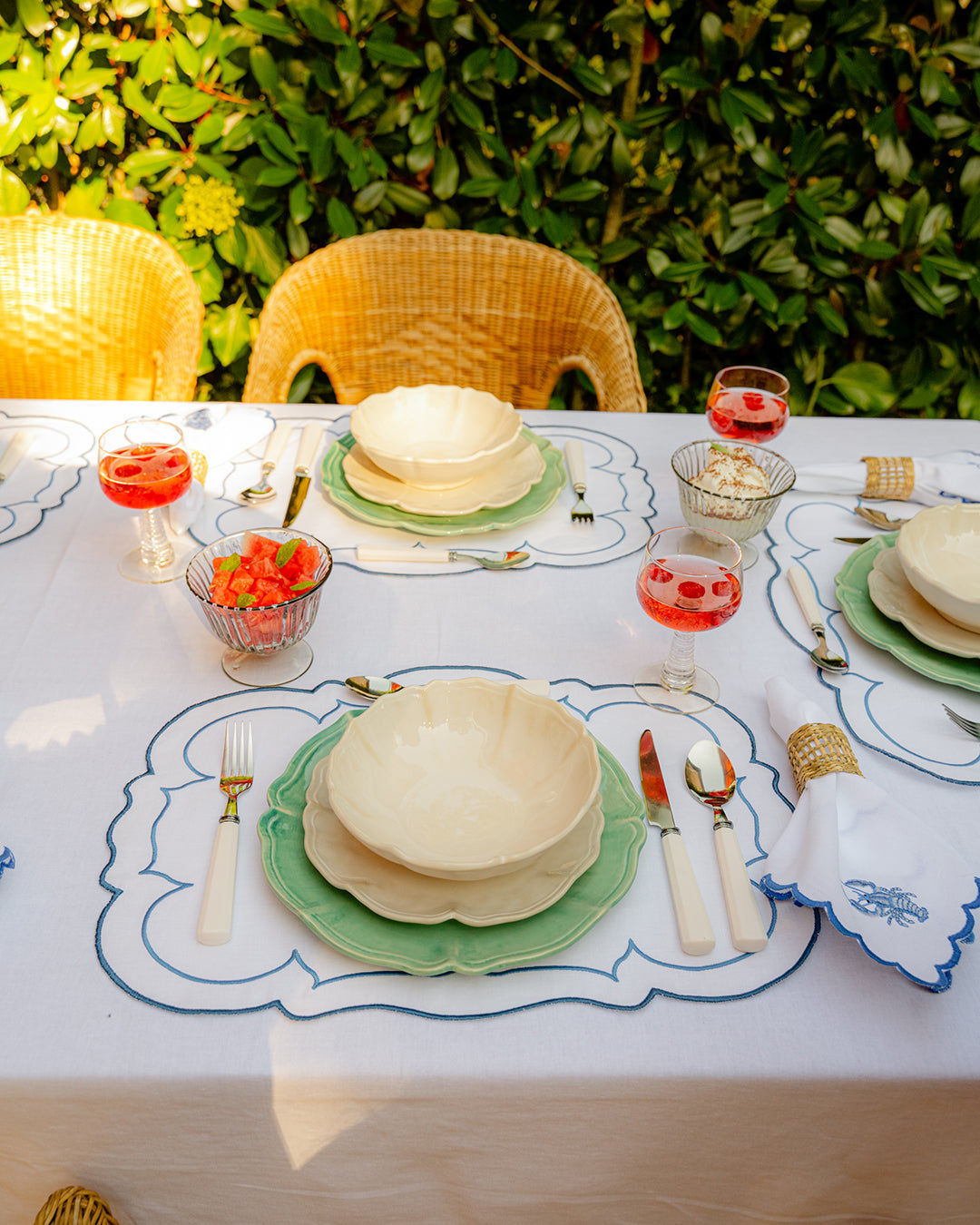 Blue Lobster Napkin with Picot Trim