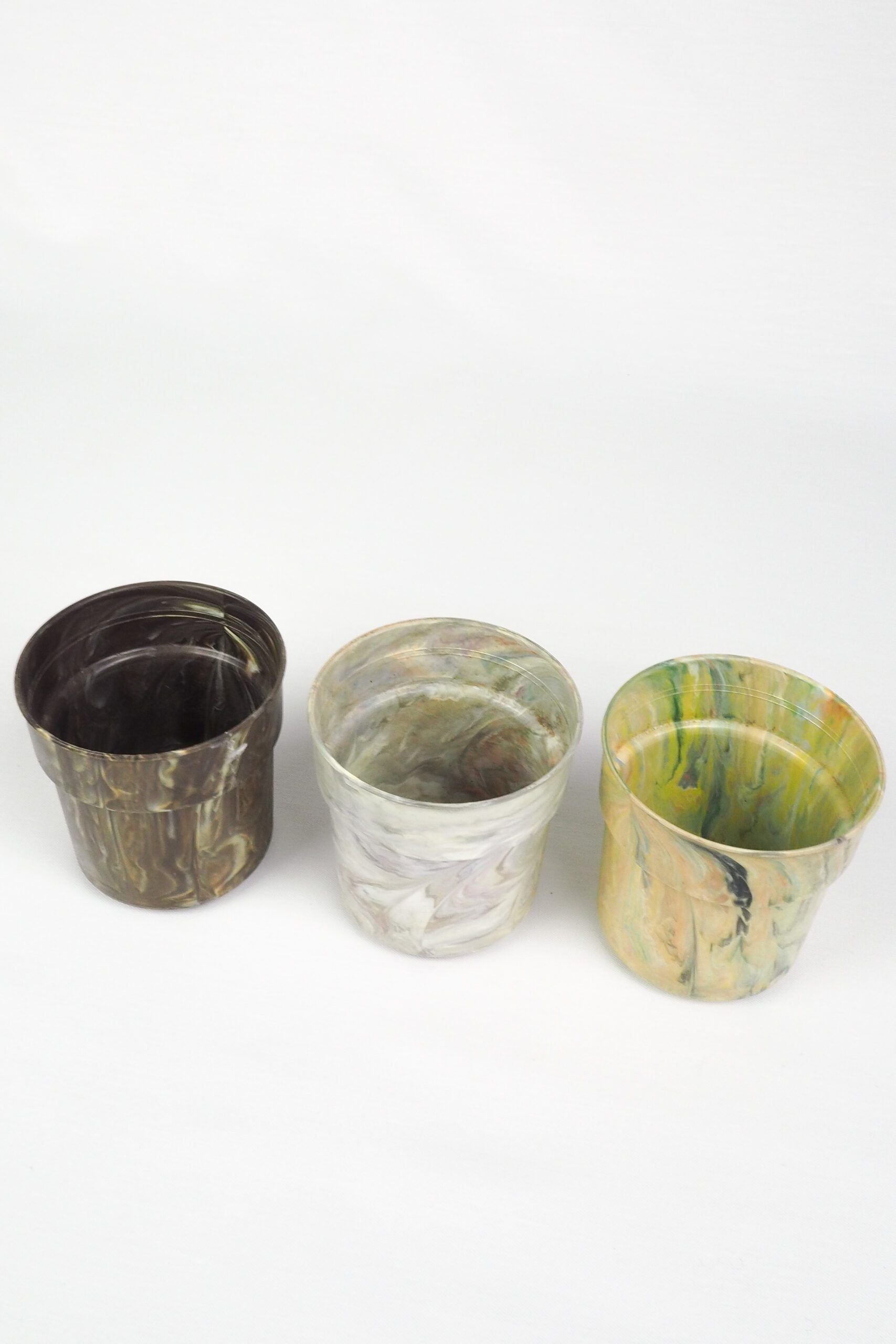 3 Vintage Marbled Plant Pots