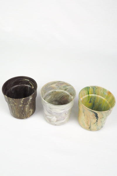 3 Vintage Marbled Plant Pots