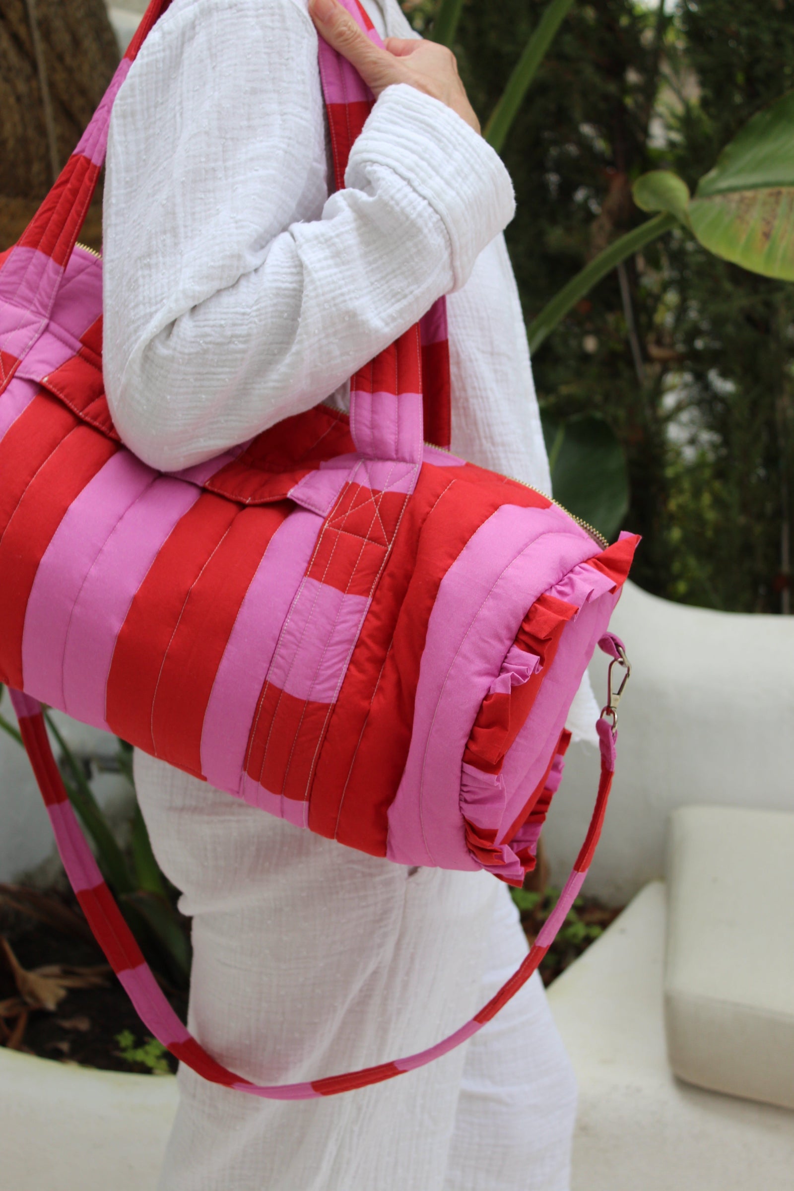 Cerise & Fuchsia Wide Stripe Quilted Bag