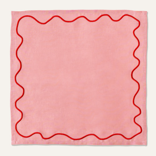 100% Linen Napkin Set Wavy Pink