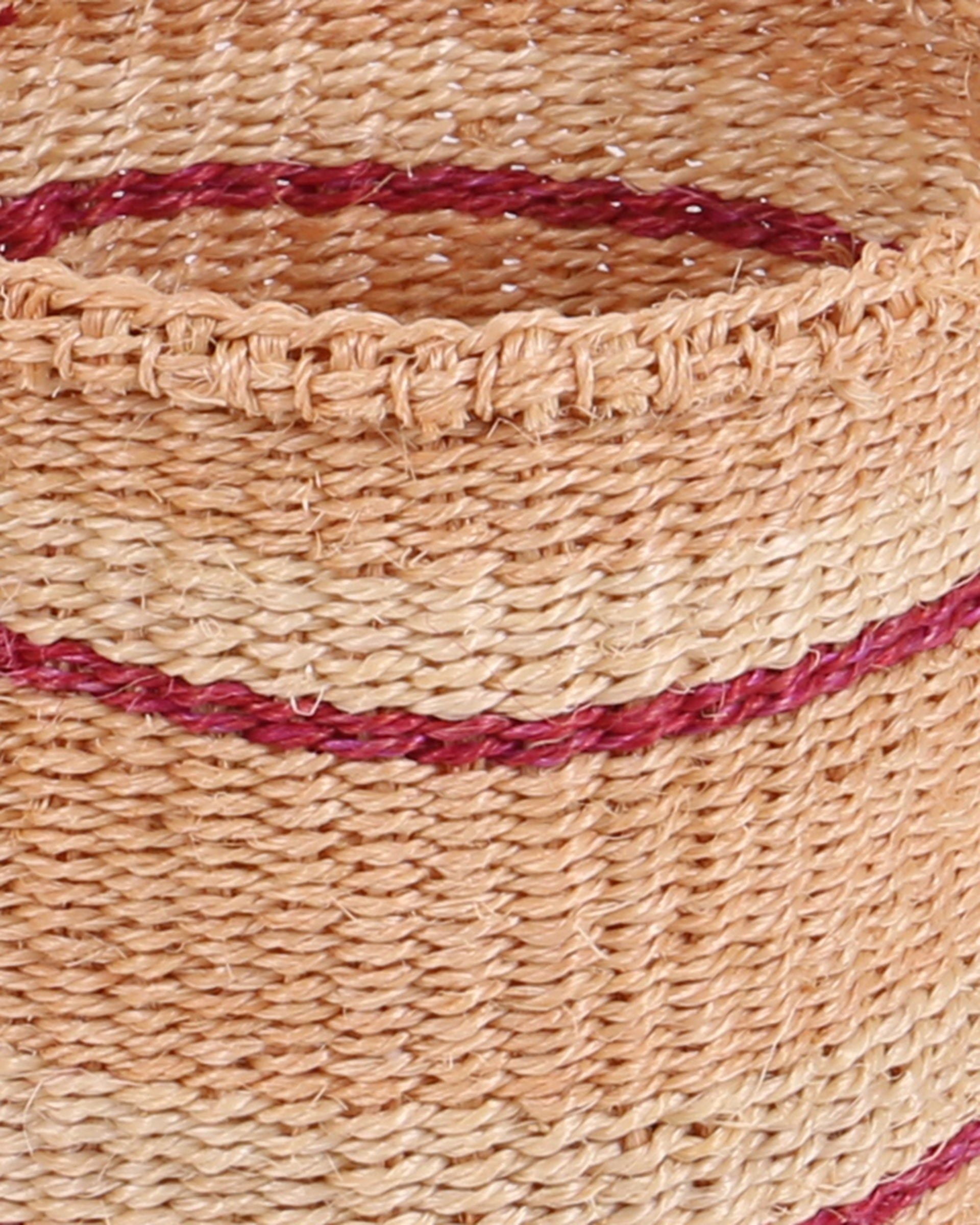 HERUFI: Extra Small Burgundy and White Sisal Basket