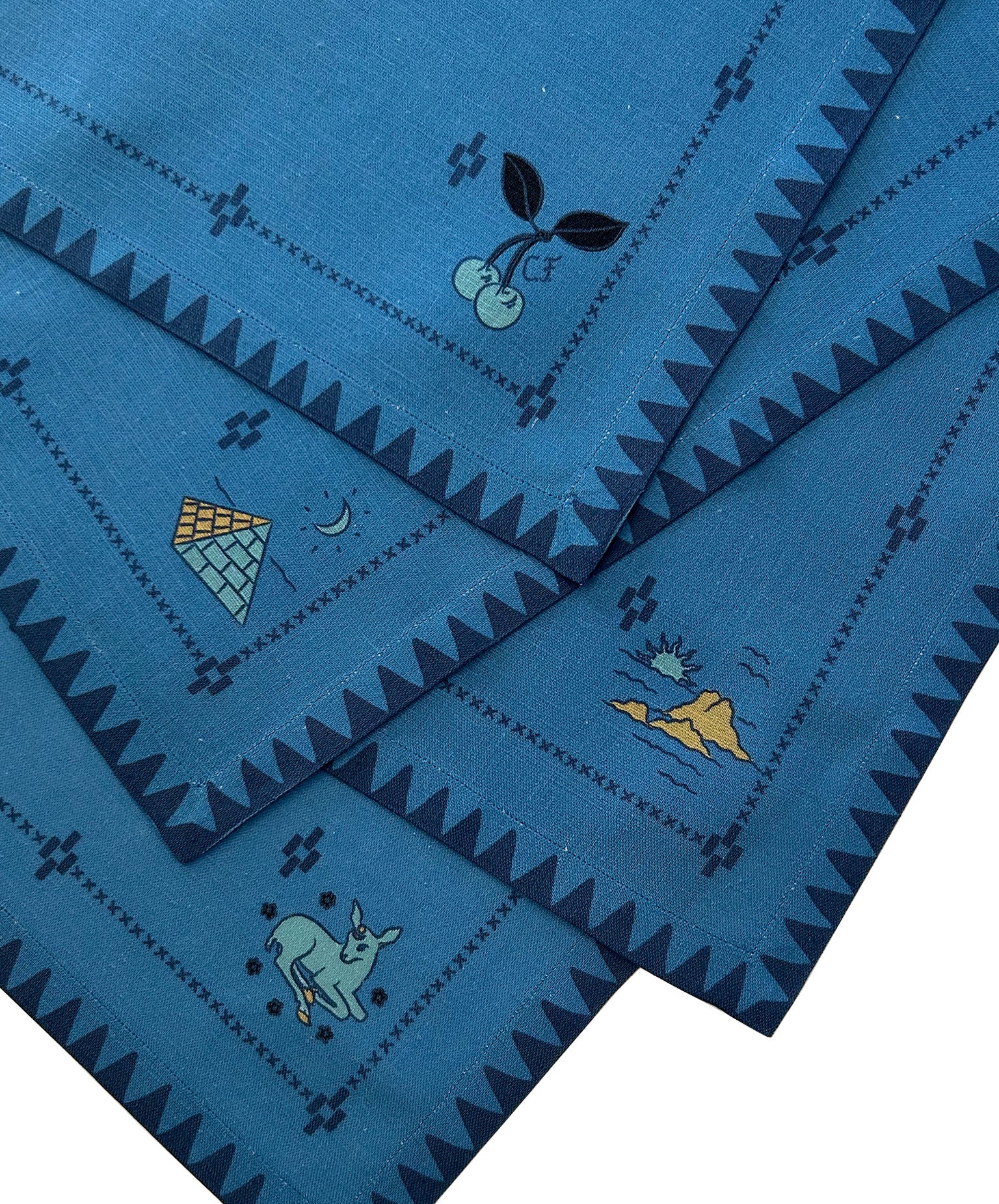 Redwork Napkins in Blue- Set of Six