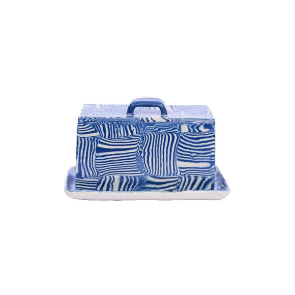 Cobalt Striped Butter Dish