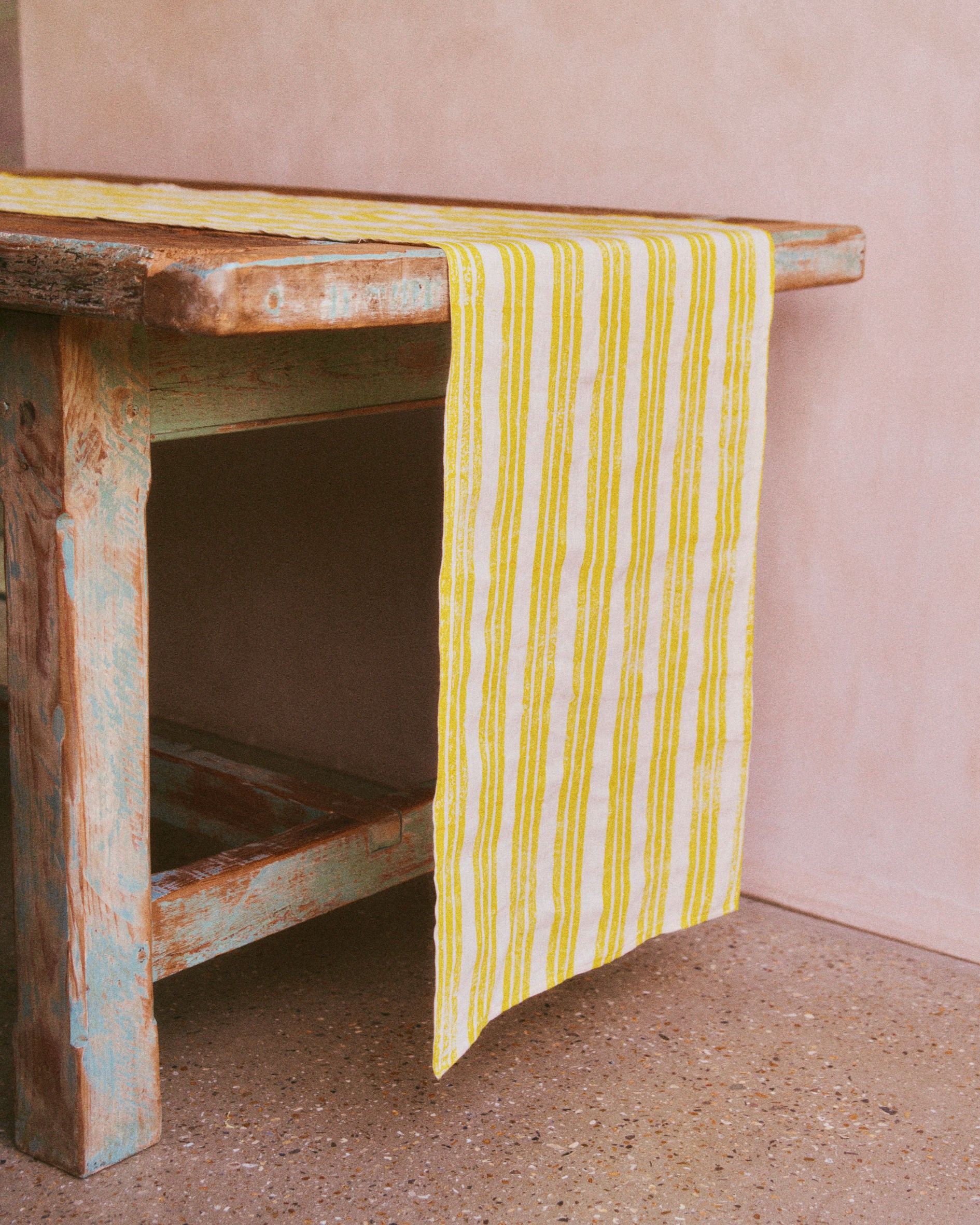 Lemon Yellow Stripe Table Runner