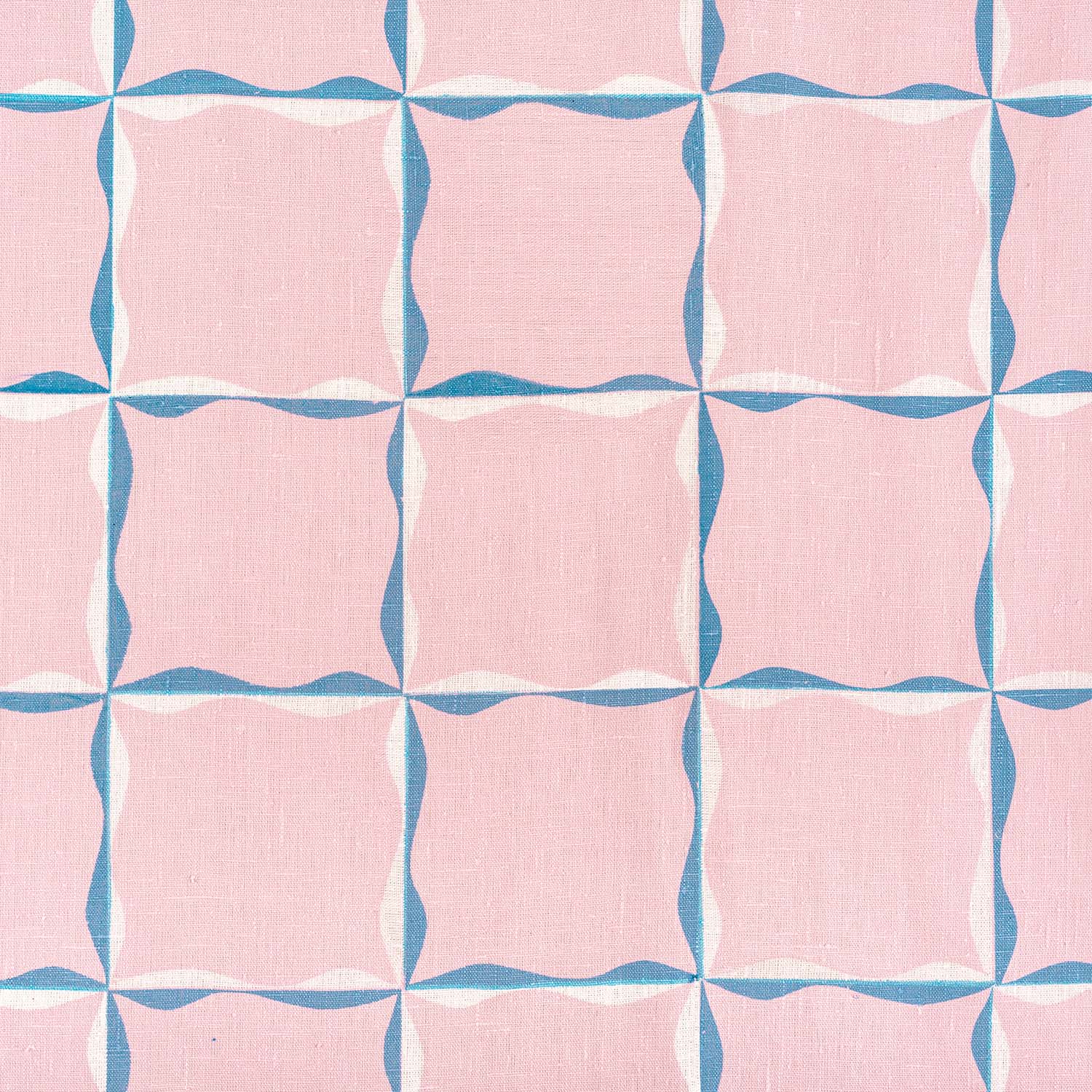 Ribbon Check Fabric (Blue on Dusty Pink)