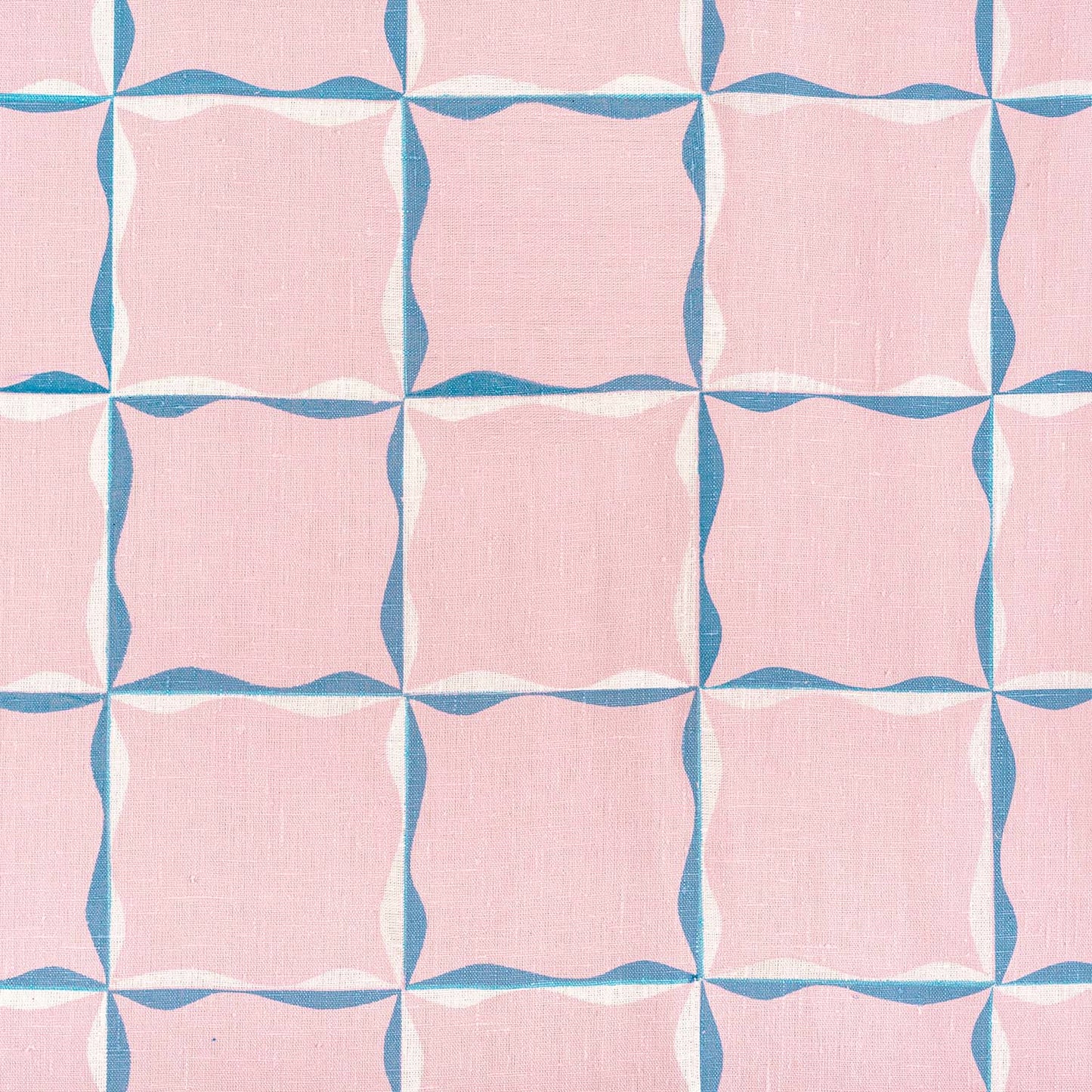 Ribbon Check Fabric (Blue on Dusty Pink)