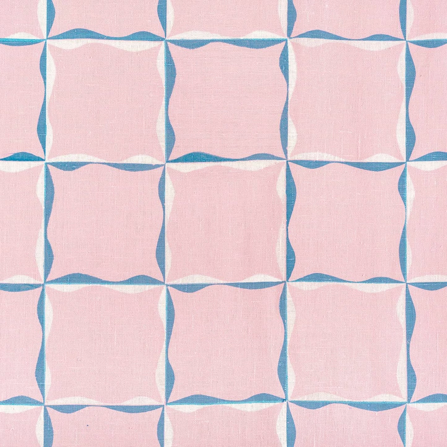 Ribbon Check Fabric (Blue on Dusty Pink)