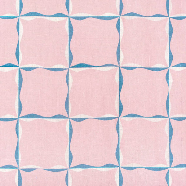 Ribbon Check Fabric (Blue on Dusty Pink)