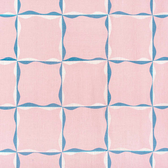 Ribbon Check Fabric (Blue on Dusty Pink)