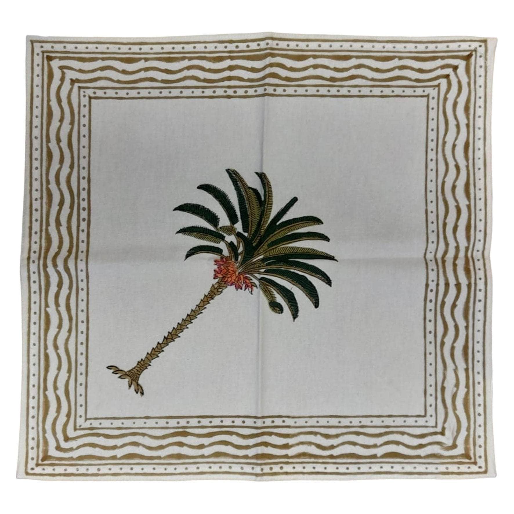 Hand-Printed Cotton Napkins - Palm Set of 4